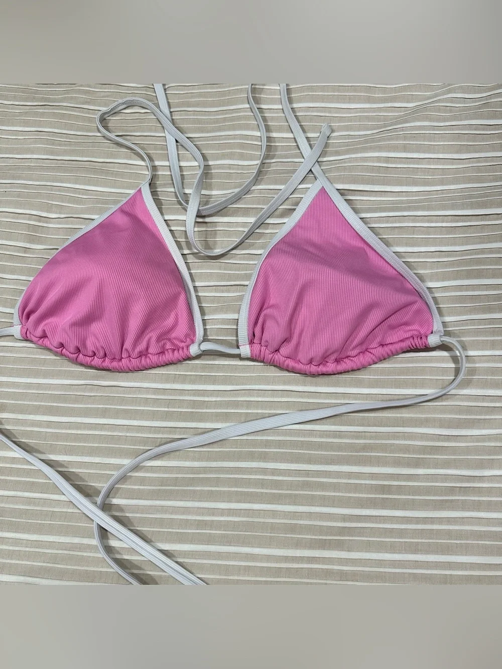 Shade & Shore size Large Pink ribbed triangle string bikini cheeky high leg